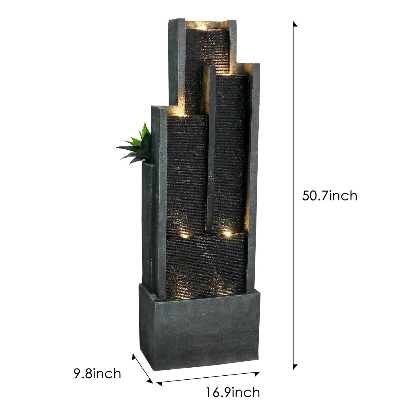 4-Tier Modern Cascading Indoor/Outdoor Fountains and Waterfalls with LED Lights - 50.7" High Larger Water Fountain for Garden, Patio, Yard, and Deck Decor - Relaxing Water Fountain Outdoor