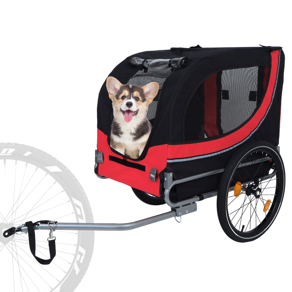 Large Folding Bike Trailer for Dogs – 66LB Capacity All-Terrain Pet Carrier, Durable Steel Frame for Cycling, Jogging, Camping & Outdoor Adventures, Black- Red