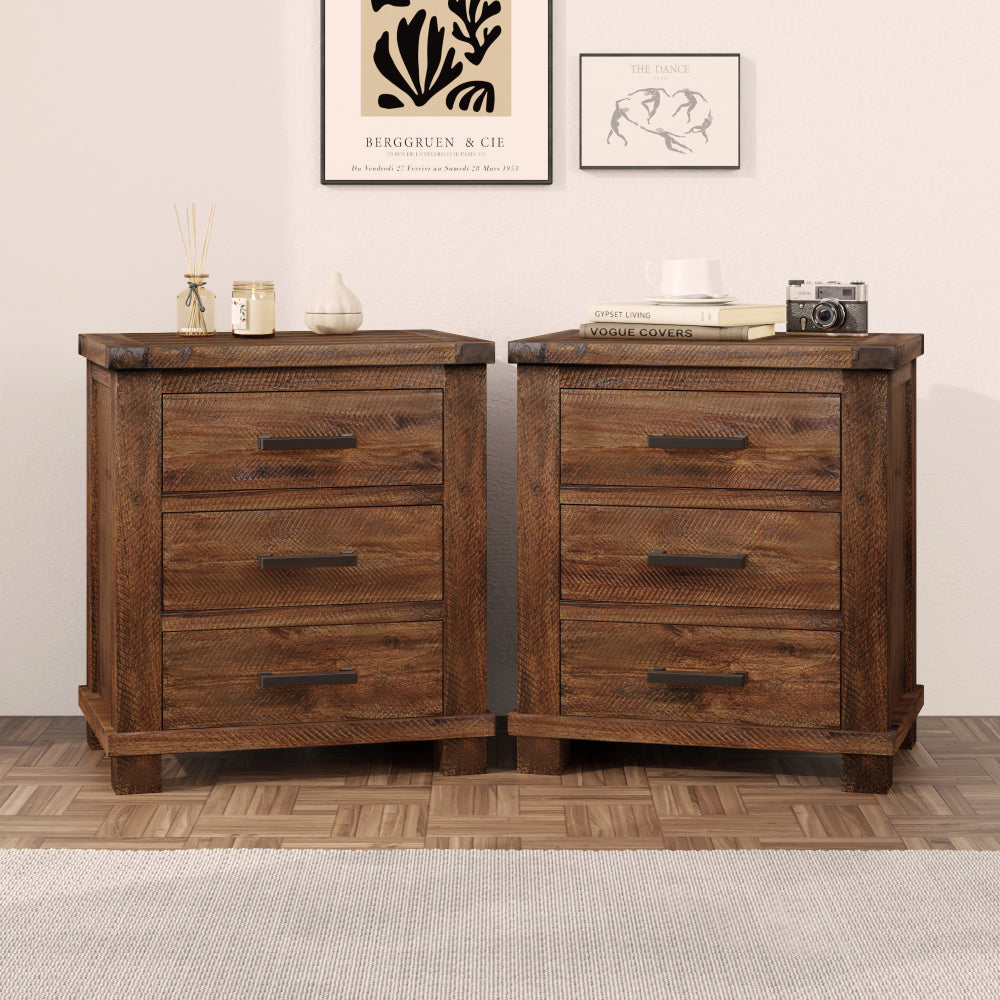 SunJet Rustic Three Drawer Reclaimed Solid Wood Farmhouse Nightstand (old sku:WF298401AAD)