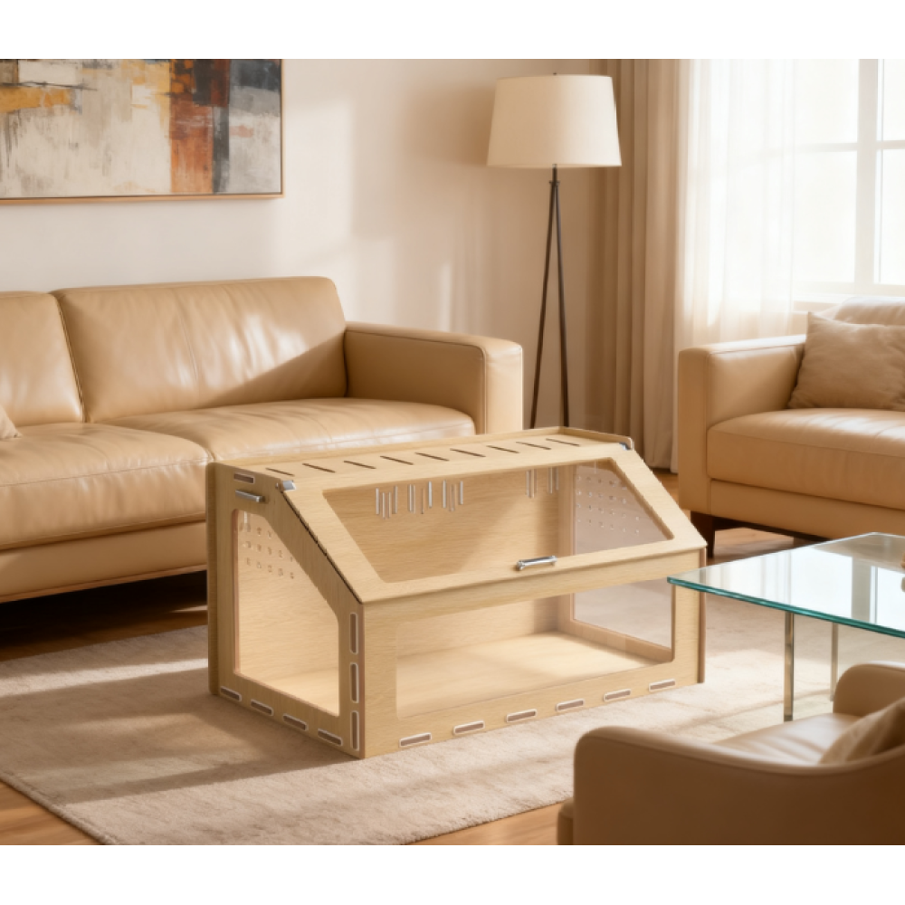 39 inch Hamster Cage Habitat with  Window & Openable Top , Oak