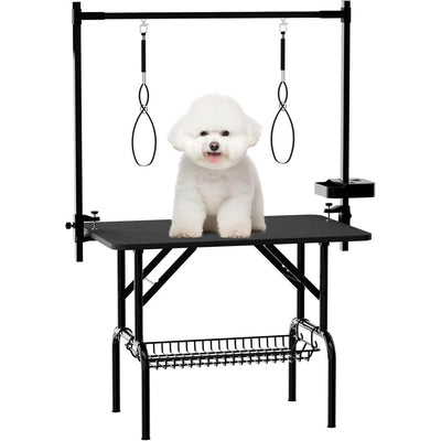 36''Large Dog Grooming Table, Foldable Pet Station at Home, Dog Grooming Table,Adjustable Cat Drying Desktop with Arms, Nooses, Mesh Tray (36Inch Pet Grooming Table Black)