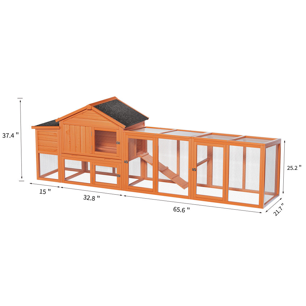 113.5" Large Wooden Chicken Coop Outdoor Hen House with Run, Waterproof Roof & Nesting Box, Secure Lock, Removable Tray, Ramp & Perch for 2–4 Chickens or Small Pets