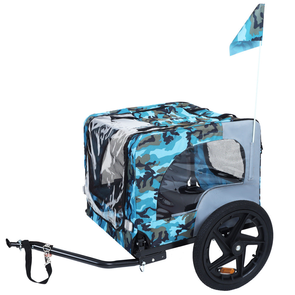 Outdoor Heavy Duty Collapsible Pet Bike Trailer with 16-Inch All-Terrain Wheels & Universal Hitch – Foldable Dog/Cargo Carrier Cart for Bicycles, blue, grey