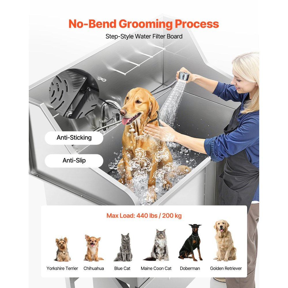 50 Inch Dog Grooming Bath Tub Stainless Steel w Ramp Faucet Showerhead