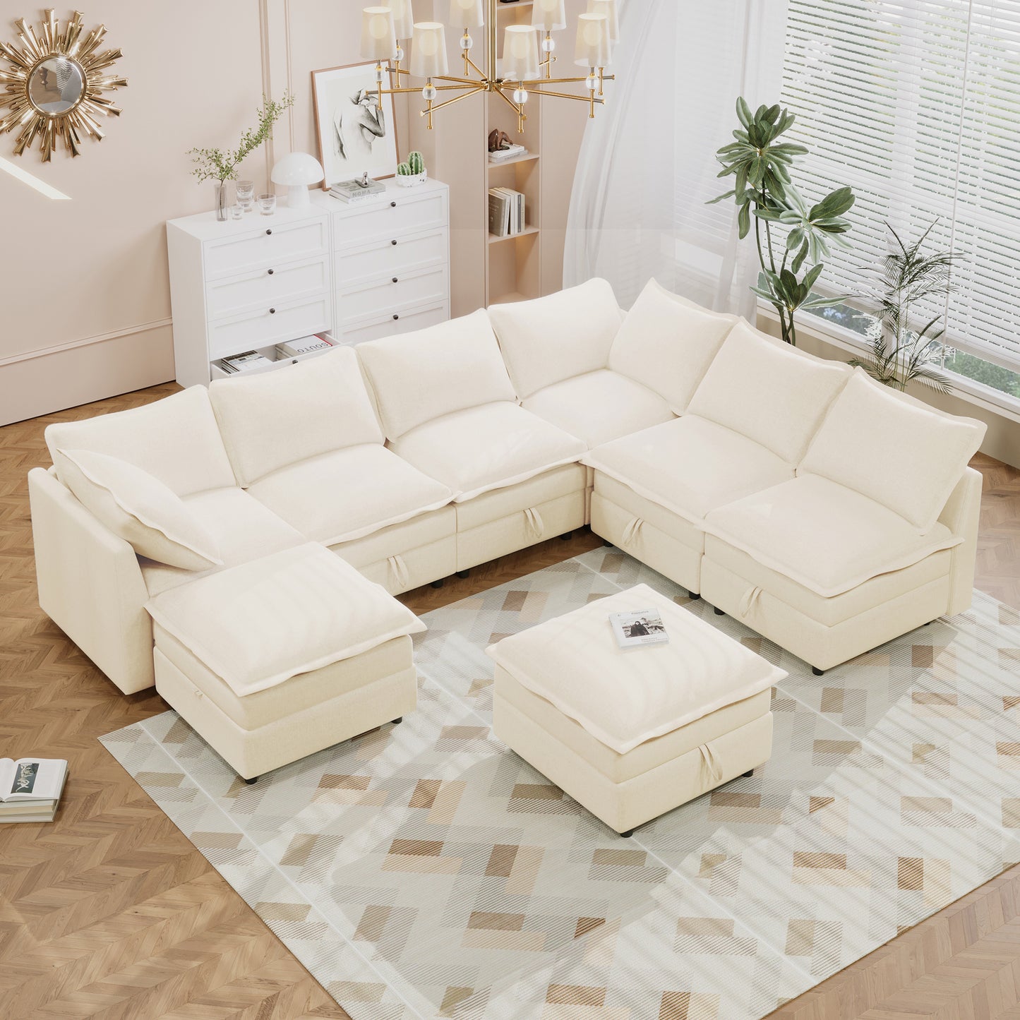 Mirod Versatile 8-Piece Modular Sofa Bed with Storage,Stylish Faux Double-Layer Cushions,Comfortable & Durable Design,Perfect for Any Living Space