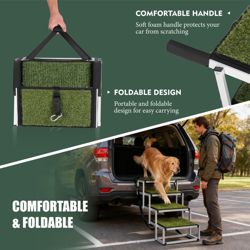 Foldable Dog Ramp for Cars, SUVs, Trucks, Portable Pet Dog Stairs for Large Dogs with Non-Slip Surface & Reinforced Design, Lightweight Yet Sturdy Supports Up to 250lbs