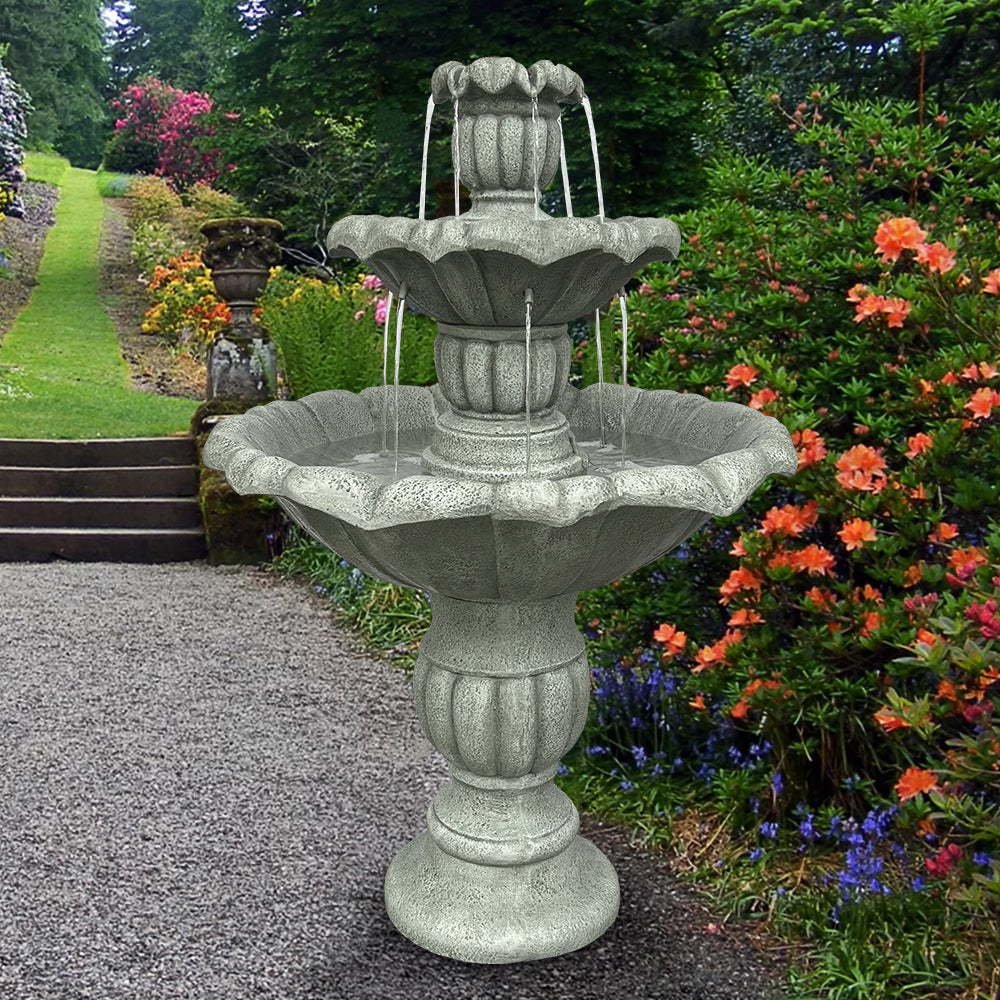 39.3”H Birdbath Garden Waterfall Fountain - 3-Tiered Pagoda Zen Modern Outdoor Floor Standing Fountain with Pump for Backyard,Deck,Lawn, Porch（Pump cord long 9.83ft）