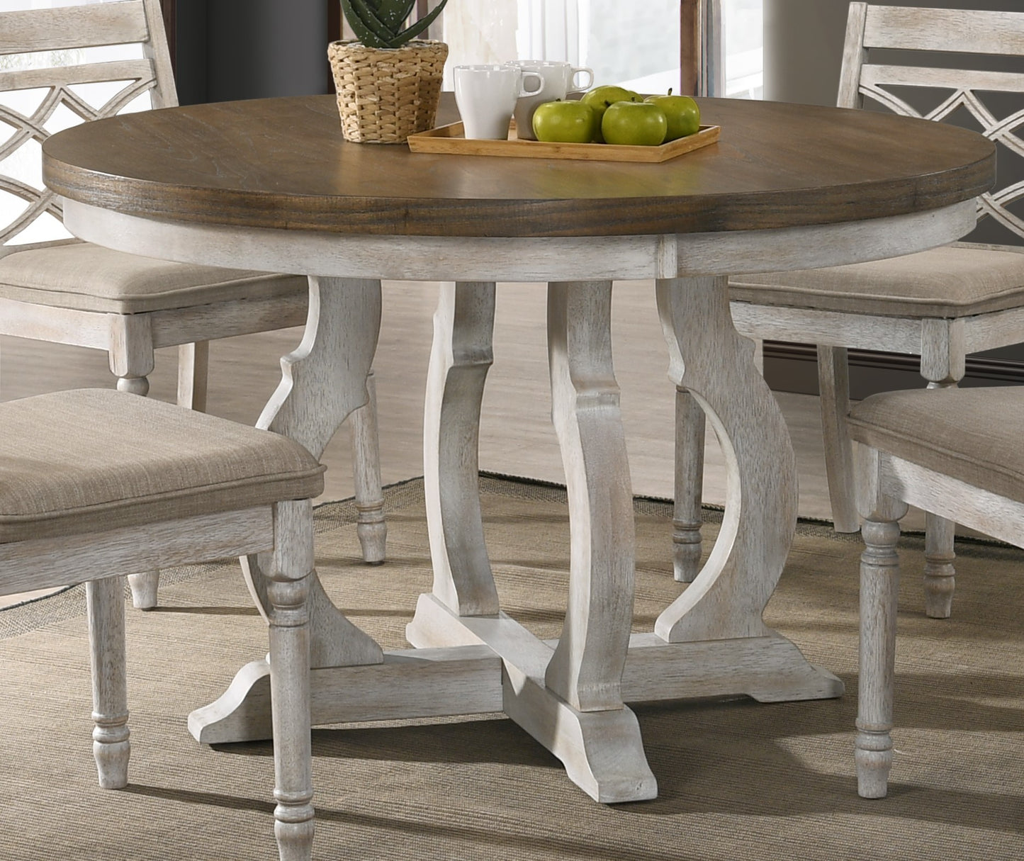 Havanna Vintage Walnut 47' Wide Contemporary Round Dining Table with Off White Colored Base