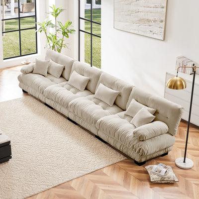 4-Seater Sectional Sofa Modular Deep Seat Sofa Couch , Chenille Sofa Comfy Upholstered Sofa for Living Room, Apartment, Studio, Office,Chenille Light coffee