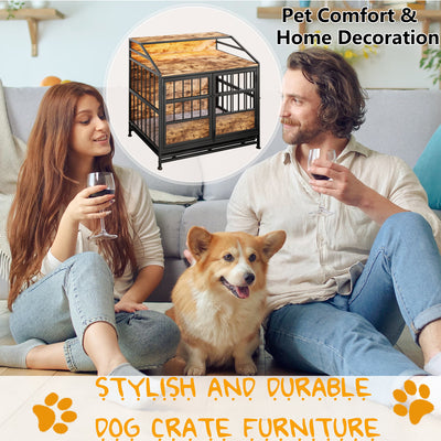 Multi-function Furniture Style Dog Crates with Storage, Dog Crate Furniture Large Wooden Dog Kennel with Double Doors, for Large/Medium Dog Indoor, Brown