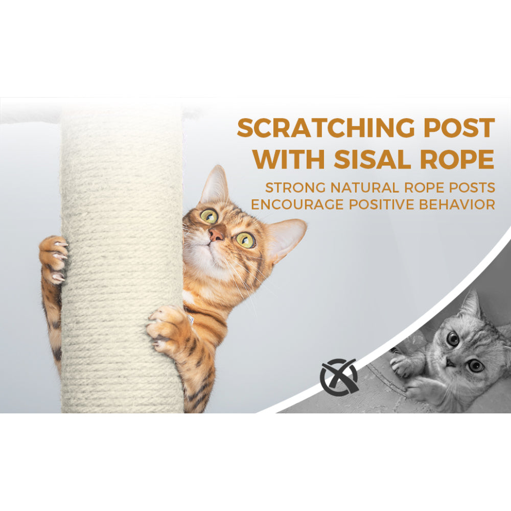 78.8 in Light Gray Cat Tree Tower with Wide Base, Large Condo,  12 Sisal Scratching Post, Big Hammock,  Large Top Platform, Many landing Perch and Interactive toy