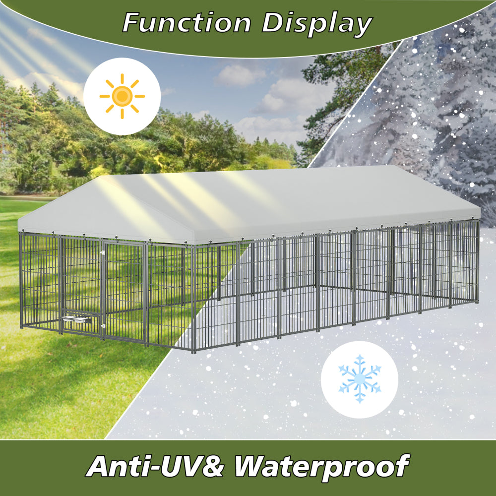 Large Dog Kennel Outdoor Pet Pens Dogs Run Enclosure Animal Hutch Metal Coop Fence with Roof Cover. 18.9'L x 9.61'W x 6.23'H.