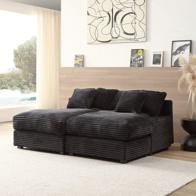 74.8'  Modern Luxury Twins Sofa Couch for Living Room Quality Corduroy Upholstery Sleeper Sofa Bed Daybed Black