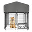 Dog Kennel Outdoor with Roof, 4.23'x5.82'x4.83' Welded Wire Enclosure, Heavy Duty Dog Crate with UV-Resistant Waterproof Cover, Double Lock & Rotating Feeder