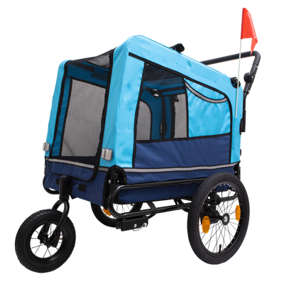 2-in-1 Bike Trailer & Push Cart for Pets - Detachable Bike Hitch & Push Handle Included - All-Terrain Wheels, Quick Release Wheel, Non-Slip Floor, Internal Leash, Holds Pets Up to 88 lbs, Blue