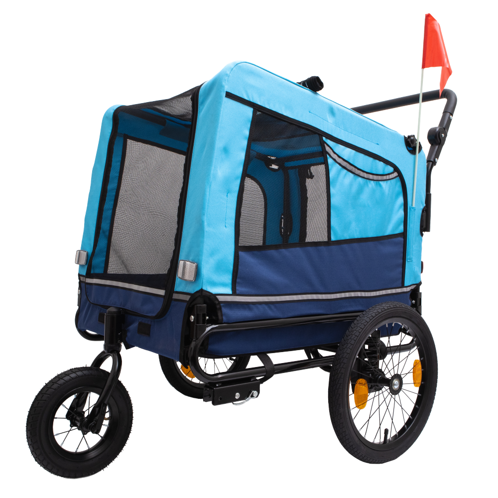 Extra Large 2-in-1 Bike Trailer & Push Cart for Pets - Detachable Bike Hitch & Push Handle Included - All-Terrain Wheels Quick Release, Non-Slip Floor, Internal Leash,  Up to 88 lbs, Black- Grey