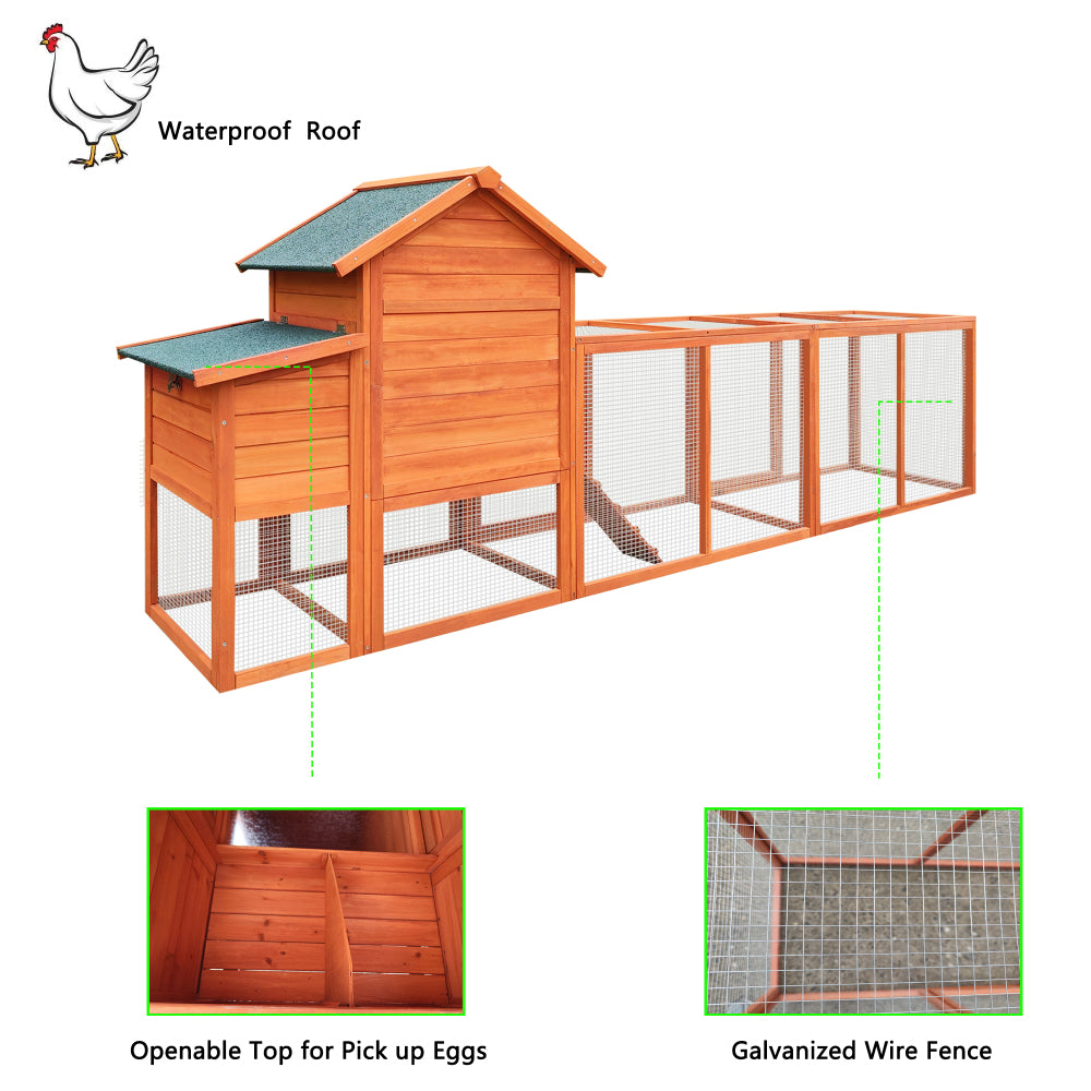 122＂Large Wooden Chicken Coop,Outdoor Hen House with Nesting Box ,Wire Fence Poultry Cage