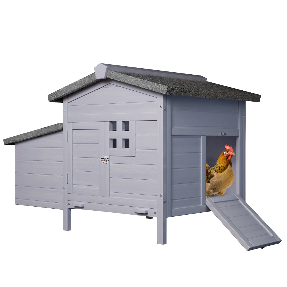 Outdoor Free-Range Wooden Chicken Coop with Asphalt Roof, Leak-Proof Pull-Out Tray, Secure Predator Defense, Nesting Box with Easy Access, Multiple Front & Side Doors