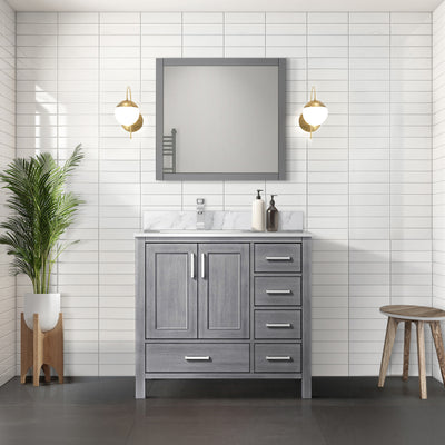 Distressed Grey Bath Vanity 36 in. W x 22 in. D, Left Offset and 34 in. Mirrors