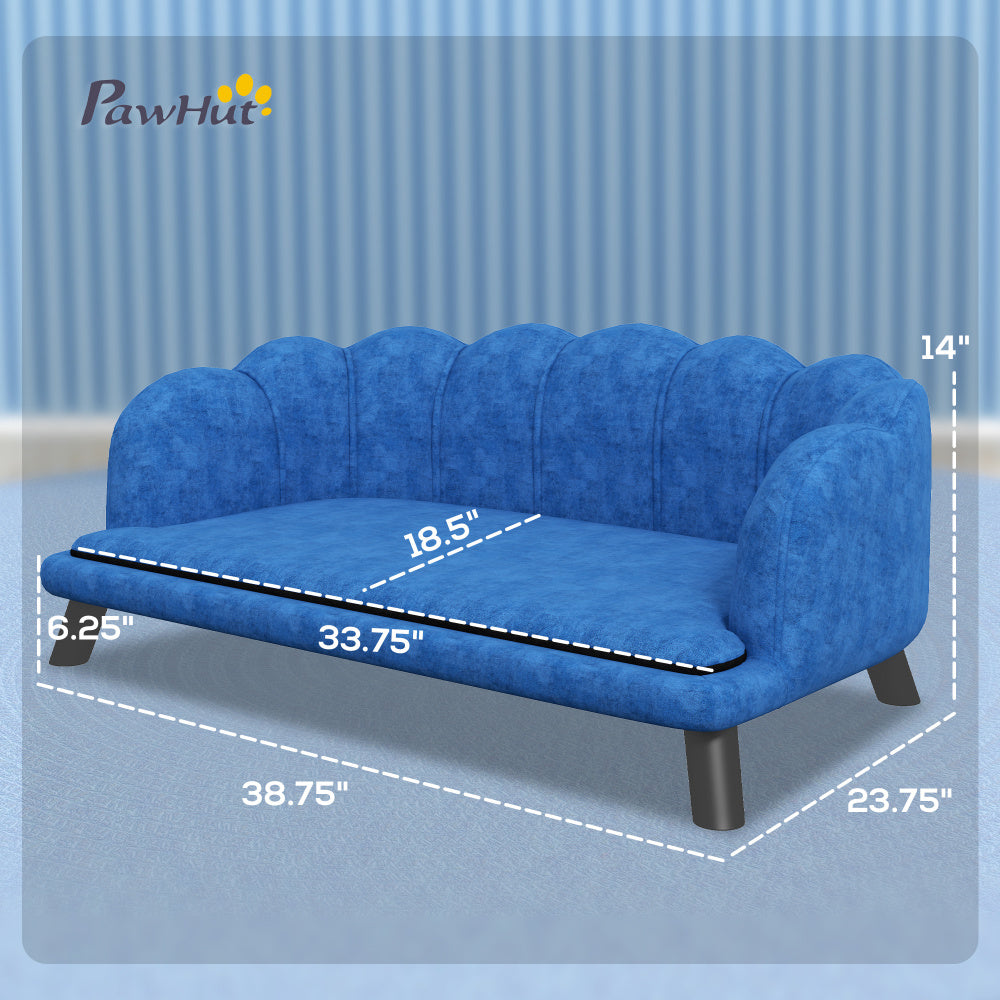 PawHut Velvet Large Dog Couch with Foam Cushion, Soft and Cute Dog Bed with Pearl Design, Dog Sofa for Big and Medium Dogs, Dark Blue