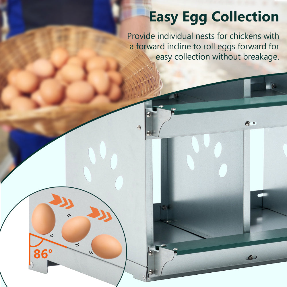 4 Compartment Chicken Nesting Boxes, Metal Nesting Boxes Wall Mount Chicken Egg Laying Box for Different Chicken Breeds