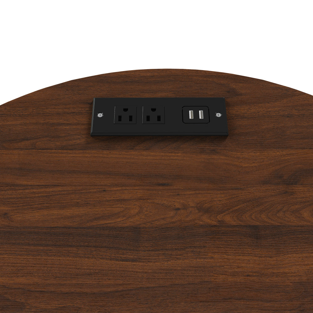 SunJet Mid Century Modern Cylinder End Table with Built-in Charging Station & Sliding Door, 2-Tier Storage Round Nightstand with USB Ports, Walnut Bedside Table for Living Room, Bedroom, Entryway