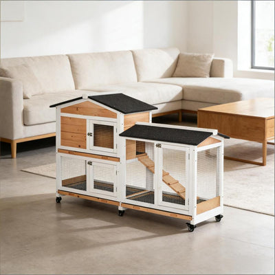 Pet Hutch,Mobile Wooden Rabbit Hutch