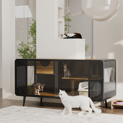 55.12 "Spacious Cat House with Tempered Glass, for Living Room, Hallway, Study and Other Spaces