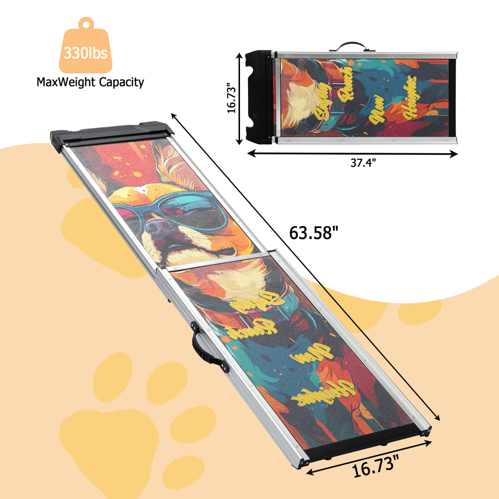 Retractable Aluminum Dog Ramp, Portable Pet Steps for Cars Trucks SUVs, Telescoping Dog Ramp with Non-Slip Surfaces, Colorful Patterns