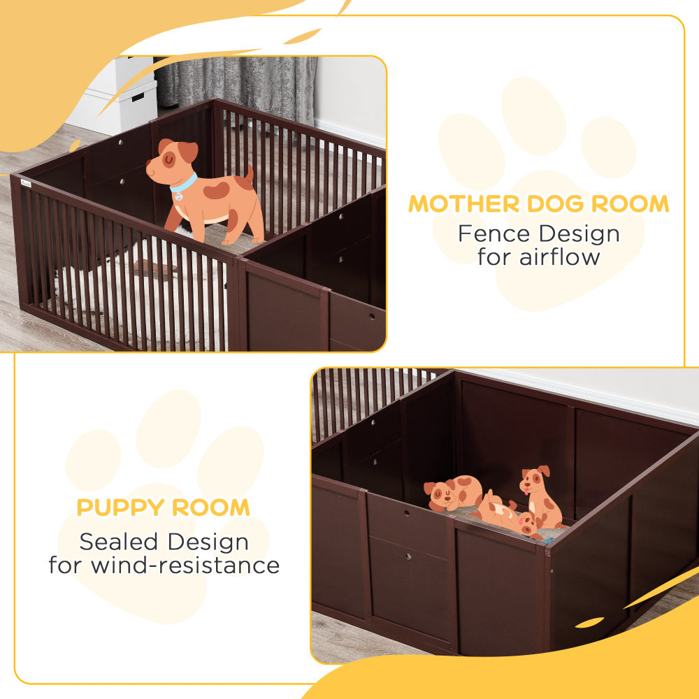 PawHut Whelping Box for Dogs Built for Mother's Comfort, Dog Whelping Pen with Removable Doors, Puppy Playpen for Indoors, Newborn Puppy Supplies & Essentials, 81" x 39" x 20", Coffee