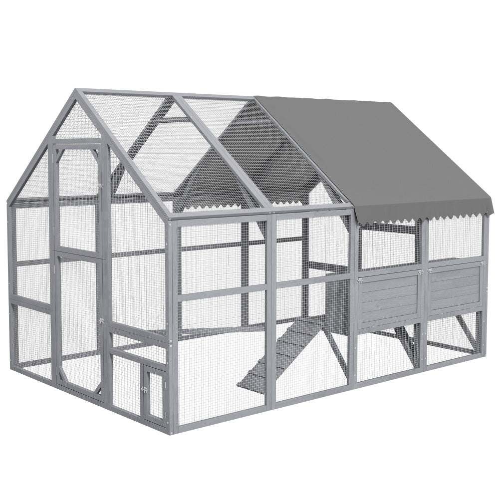 Gray  Large Chicken Coop for 8-12 Chickens with Water-Resistant and Anti-UV Cove ,Nesting Box