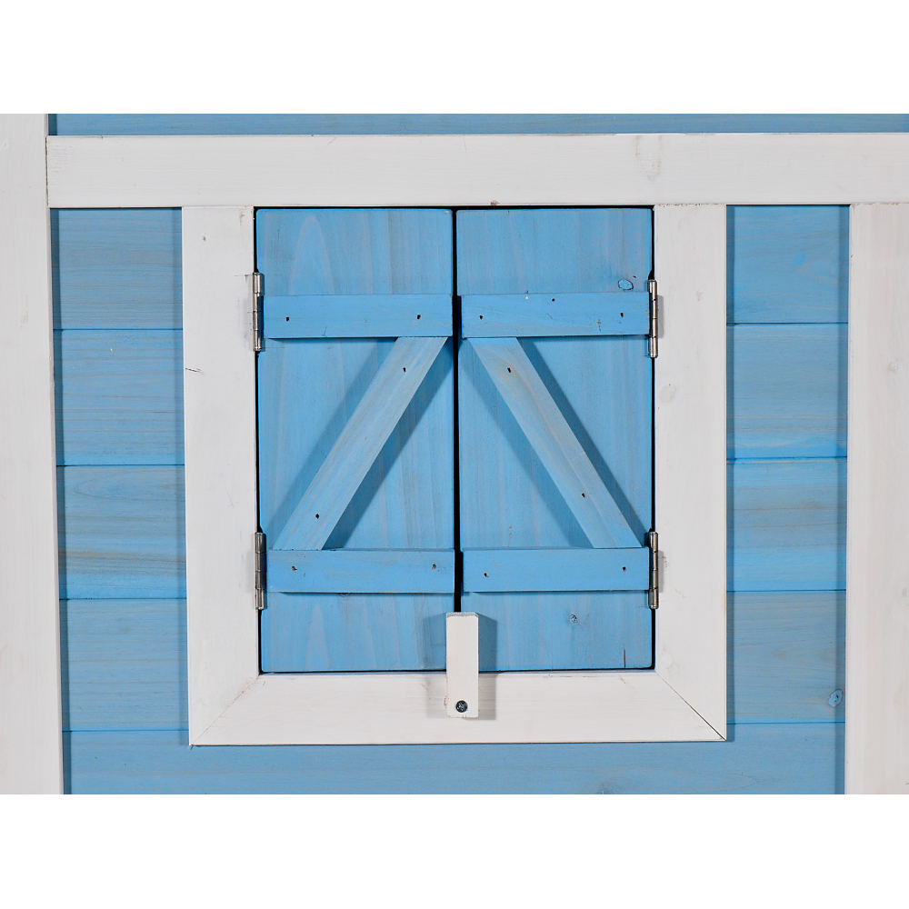76" Wooden Rabbit Hutch Bunny Cage with Waterproof Asphalt Roof, Fun Outdoor Run, Removable Tray and Ramp, Light Blue