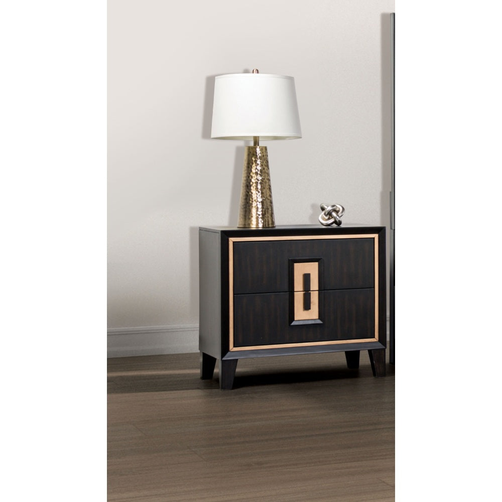 SunJet Modern Espresso Bedside Table Bedroom Furniture 1pc Nightstand Gold Accent Trim Wooden Finger Pull