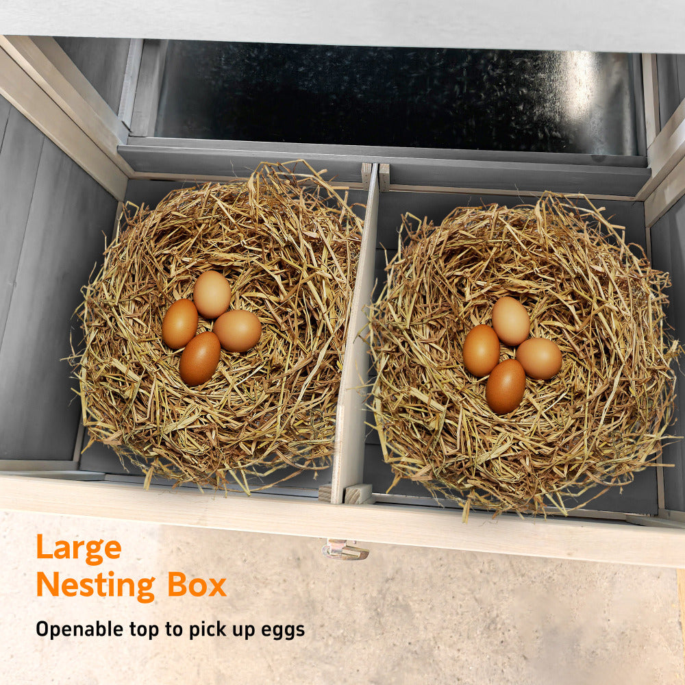 122" Large Gray Wood Chicken Coop Hen House Pet Rabbit Hutch Wooden Pet Cage Backyard with Nesting Box