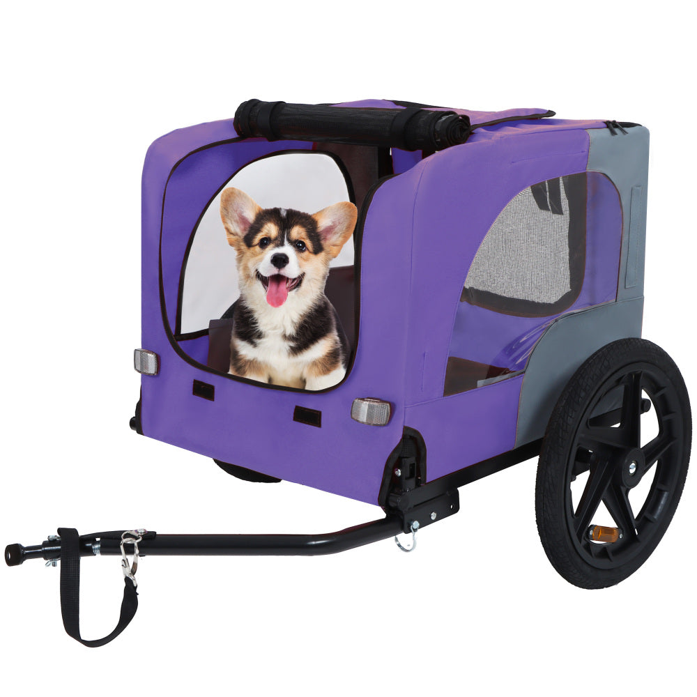 Outdoor Heavy Duty Collapsible Pet Bike Trailer with 16-Inch All-Terrain Wheels & Universal Hitch – Foldable Dog/Cargo Carrier Cart for Bicycles, purple