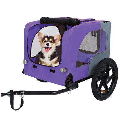 Outdoor Heavy Duty Collapsible Pet Bike Trailer with 16-Inch All-Terrain Wheels & Universal Hitch – Foldable Dog/Cargo Carrier Cart for Bicycles, purple