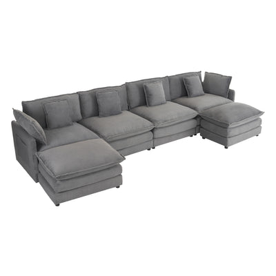 Modern L-Shape Sectional Sofa with Corduroy Upholstery and Side Storage Pockets, Dark Grey, 149.6'
