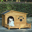 48" Wooden Dog House Outdoor with Porch, Dog Kennel with Water-Resistant Asphalt Roof and Fencing,Indoor & Outdoor Dog Crate with Paw Print, Medium, Nature
