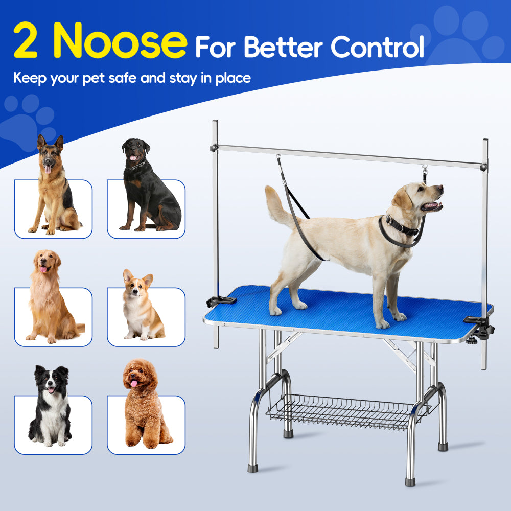 Large Grooming Table for Pet Dog and Cat with Adjustable Arm and Clamps Large Heavy Duty Animal grooming table, 46''/blue