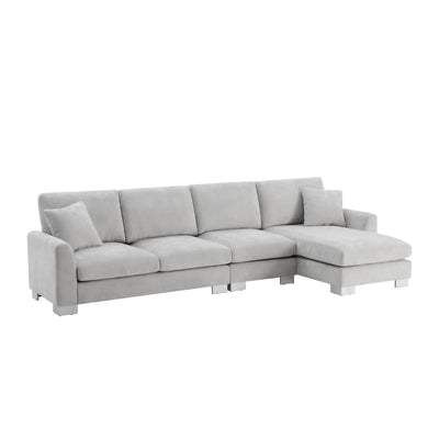 Modern Oversized L-shaped Sectional Sofa with Chaise and Free Pillows, Chenille Fabric, 119*55 Inches, Light Gray