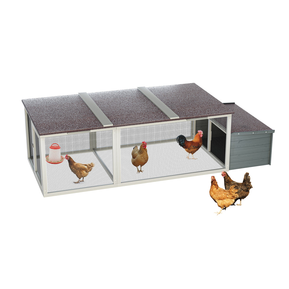 20.93ft² Large Wooden Chicken Coop Outdoor Hen House with Nesting Box & Weatherproof Asphalt Roof, Walk-in Poultry Cage with Secure Locks, Metal Mesh Run for Backyard Farm Use