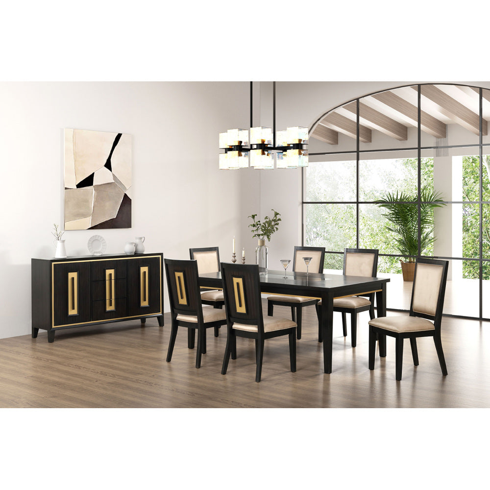 SunJet Modern Espresso Bedside Table Bedroom Furniture 1pc Nightstand Gold Accent Trim Wooden Finger Pull
