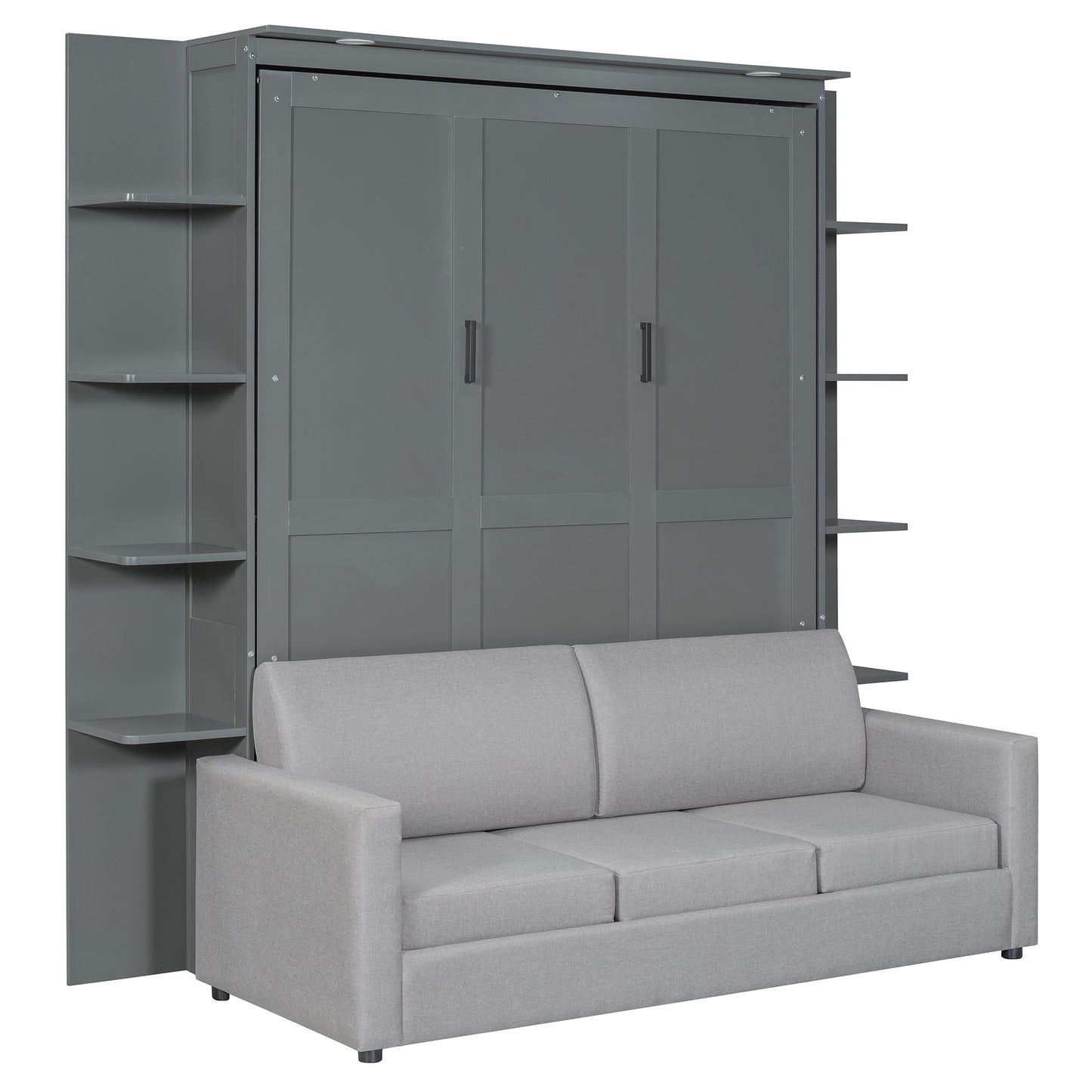Space-Saving Queen Size Murphy Bed Wall Bed with Sofa, Gray, MDF+LVL Construction
