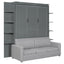 Space-Saving Queen Size Murphy Bed Wall Bed with Sofa, Gray, MDF+LVL Construction