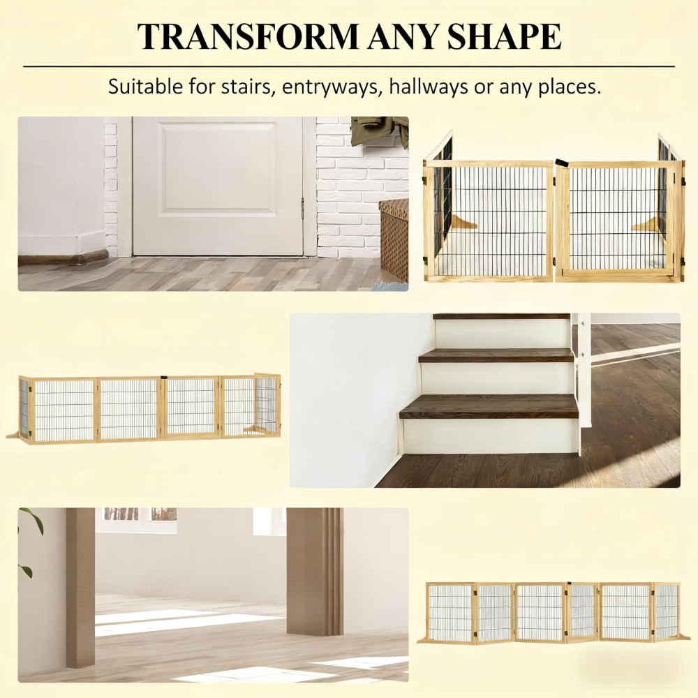 6-Panel Folding Dog,Wooden Pet Gate