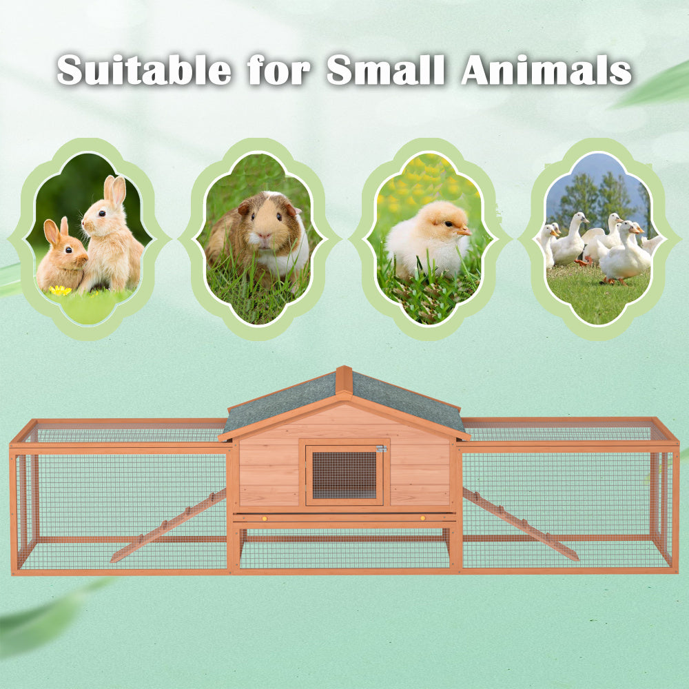 2-Story Large Wooden Rabbit Hutch Pet House with Ramps, Lockable Doors, Run Area and Asphalt Roof for Outdoor Use,Easy to Assemble and Durable with  Cleaning Tray and Waterproof Roof