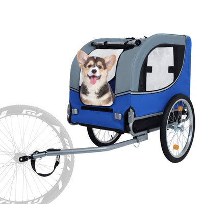 Large Folding Bike Trailer for Dogs – 66LB Capacity All-Terrain Pet Carrier, Durable Steel Frame for Cycling, Jogging, Camping & Outdoor Adventures, Blue- Grey