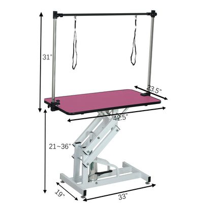 42.5INCH HYDRAULIC PET GROOMING TABLE WITH "H" ARM PINK