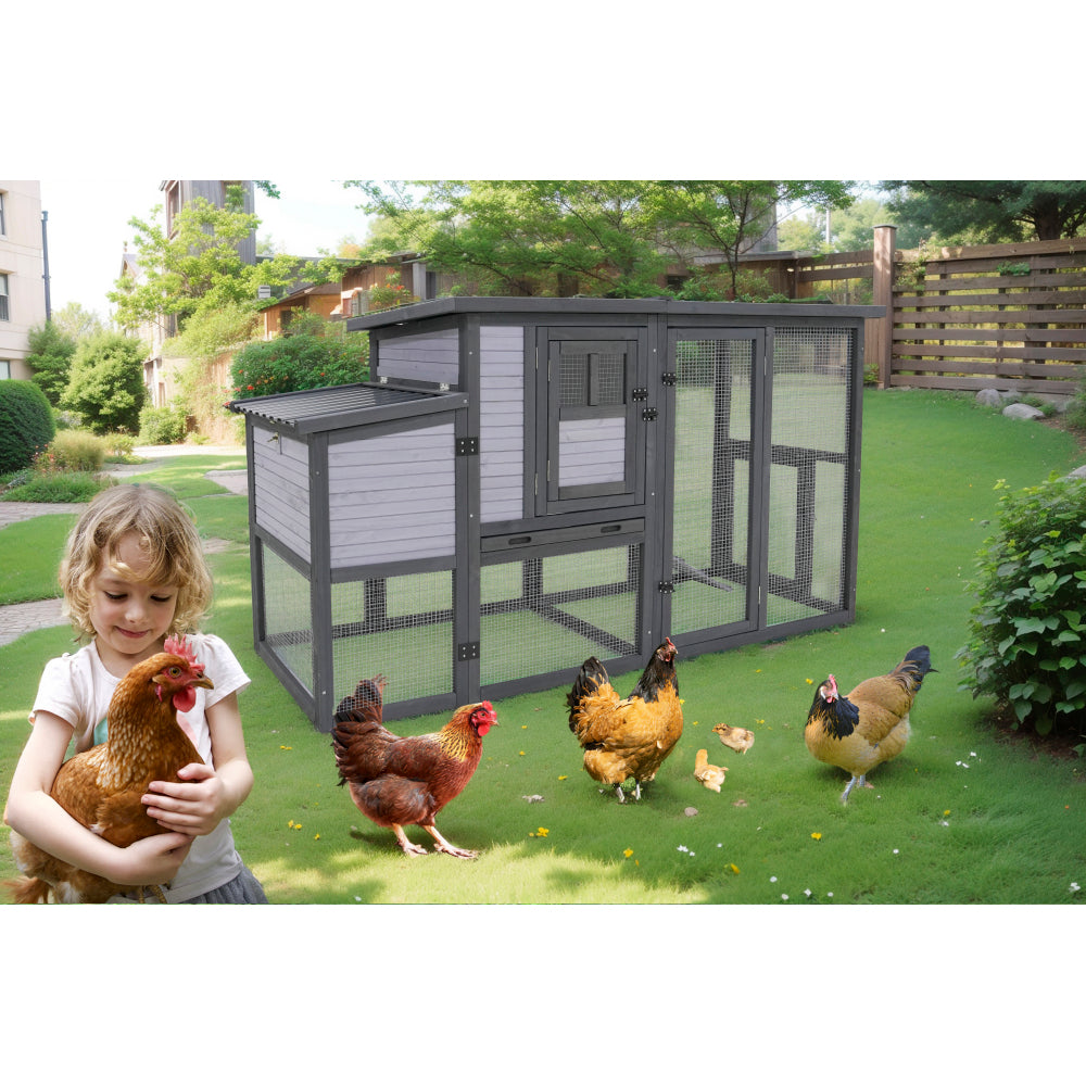 79"Large Chicken Coop with Upgraded Perches, Wooden Outdoor Chicken Cage with Large Nesting Box, Weatherproof Open Asphalt Roof &Removable Bottom, Duck House, Rabbit Hutch