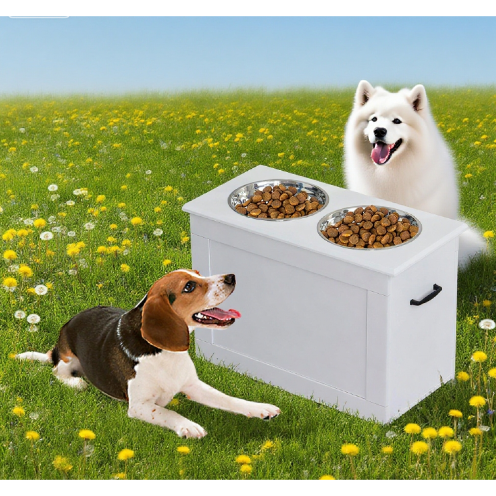 Elevated Feeder Stand Stainless Steel Bowl Raised Pet Feeding Storage Station with Stainless Steel Bowls Base